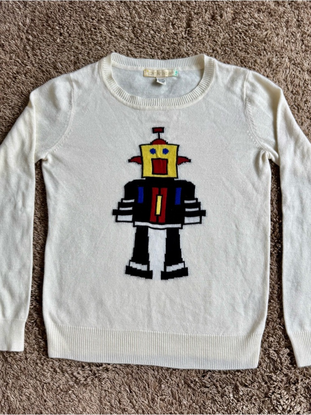 Love By Design Cream Knit Sweater with Robot Design. Size Small